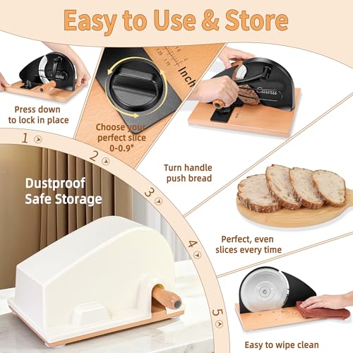 Image of CAWIU Upgraded Manual Bread Slicer for Homemade Sourdough Round with Cover