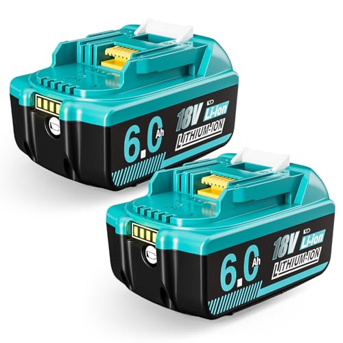 2Pack 6.0Ah Replacement Battery for Makita 18V BL1860B BL1860 BL1850B BL1840B BL1830B BL1820, Compatible with Makita 18 Volt Cordless Tools & Chargers