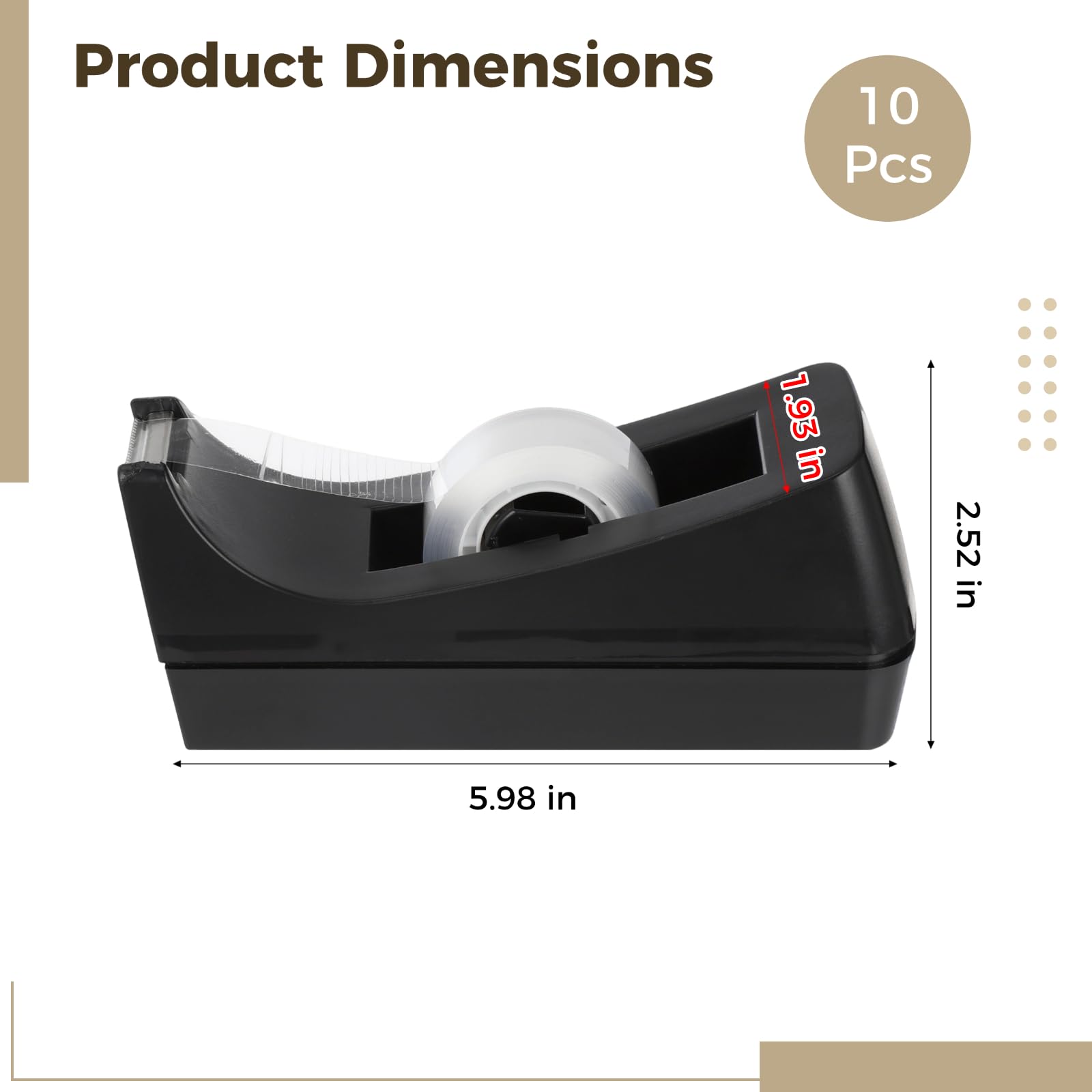 Set di 10 dispenser per nastro adesivo da scrivania, 15,2 x 4,9 x 6,4 cm, portatile, in plastica, con lame affilate, base antiscivolo, per forniture per casa e ufficio