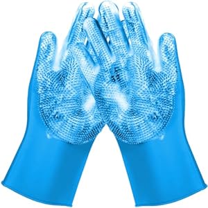 Pet Washing Gloves, Heat Resistant Silicone Dog Bath Grooming Mitts with Enhanced Five Finger Design, Massaging and Bathing Brush Scrubber for Dogs & Cats – 1 Pair