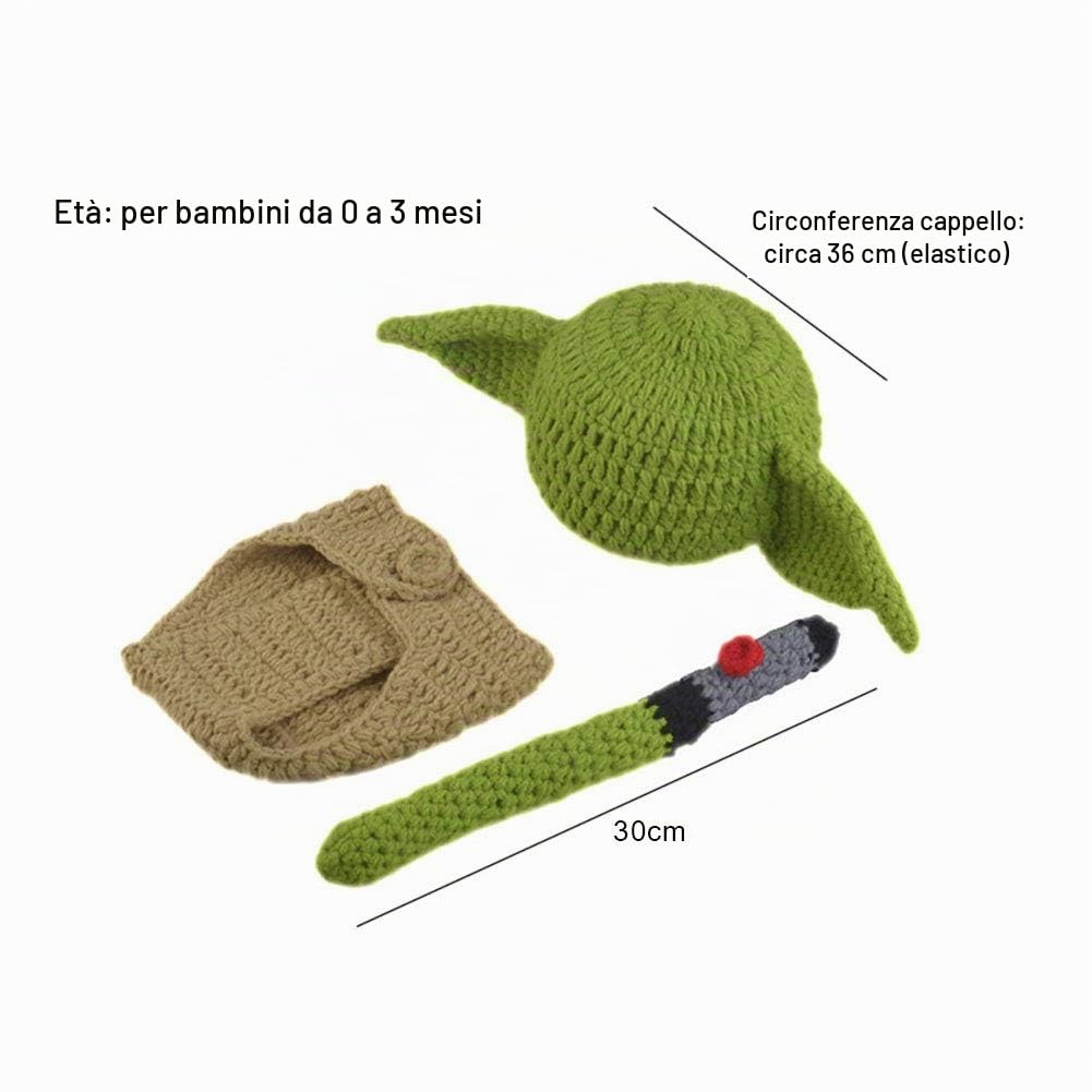 MOVKZACV Costume da Yoda per neonati, accessori fotografici lavorati all'uncinetto, set cappello Yoda e copertura per pannolino, regalo di compleanno per la doccia