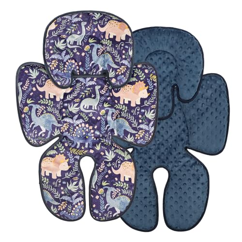 Pea Pod Infant Car Seat Insert 2-in-1 Baby Car Seat Head & Body Support for Newborn Girl Reversible 3 Layer Warm Preemie Carseat Stroller Cushion Headrest with Soft Minky Dot Fabric, Cute Dinosuar