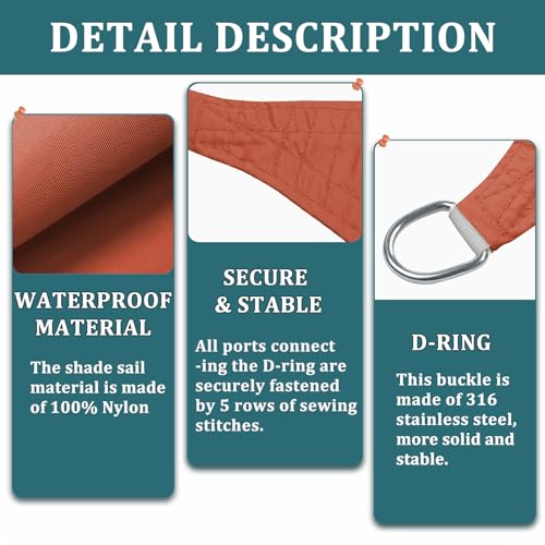 Shade&Beyond WP-1 Waterproof Sun Shade Sail 16'X16'X16' Triangular Rust Red Shade Sail thumb #1