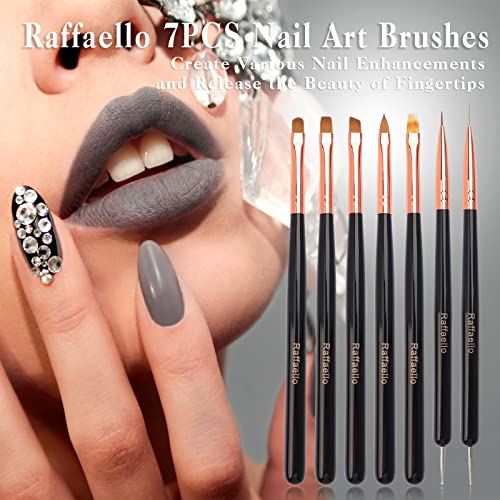Nail Art Brushes Set Raffaello 7Pcs Nail Tips Art Design Tools With Poly Extension Gel Brush, Nail Polish Brush, Carved Brush, Art Liner Brush And Dotting Pen, Acrylic Nail Brushes, Painting Drawing Pen Kit For Salon Home Diy Manicure #TOP1