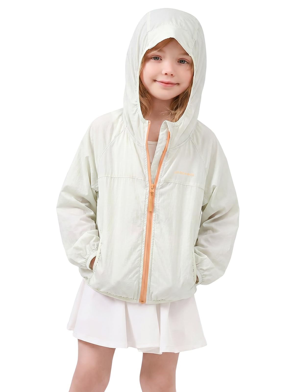 Miipat Chaqueta con Capucha de Verano para Niña, Ligera Chaqueta Protección Solar UPF 50+ Impermeable Secado Rápido Camiseta de Sol Tops y Cremallera para Niños