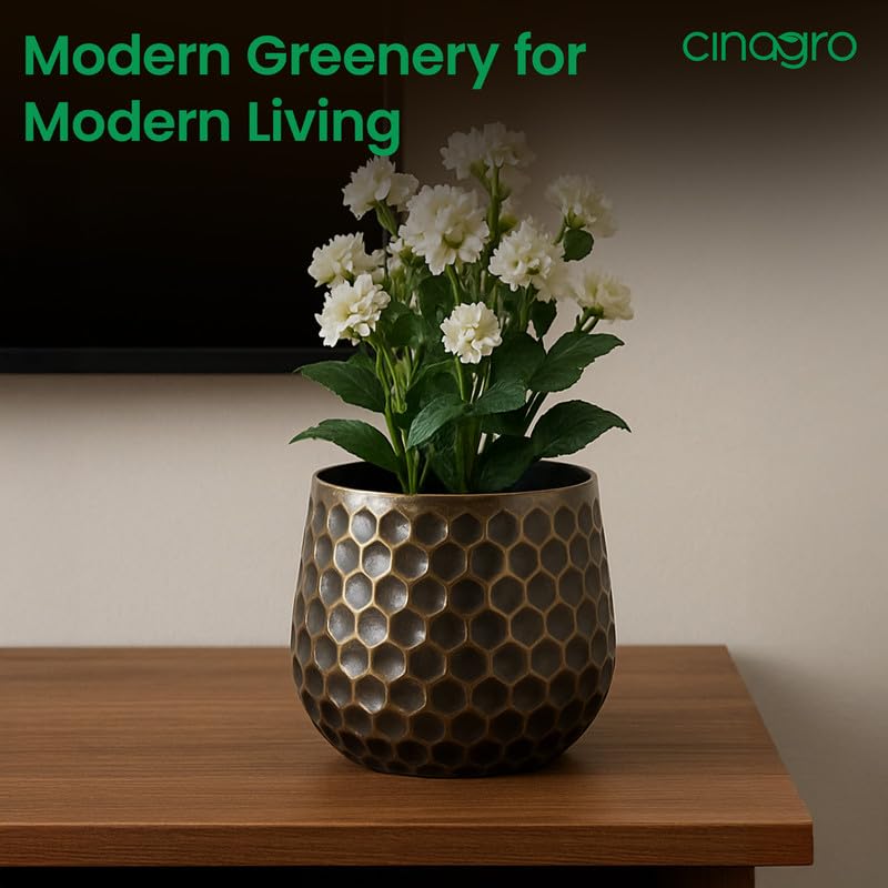 Image of CINAGRO Metal Planter Pot for Indoor Plants, Round Decorative Flower Pot, Rust-Resistant, Modern Plant Holder for Home, Balcony, Office (11.43 x 11.43 cm, Metal Nector)