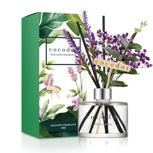 Image of COCODOR Lavender Reed Diffuser /White Jasmine /6.7oz /1Pack / Home Fragrance Scent Essential Oil Stick Diffuser for Bedroom Bathroom Home Decor for Women