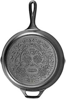 Lodge 10.25 Inch Sugar Skull Cast Iron Skillet - Pre-Seasoned, Collectible Day of the Dead Design, Oven & Grill Safe