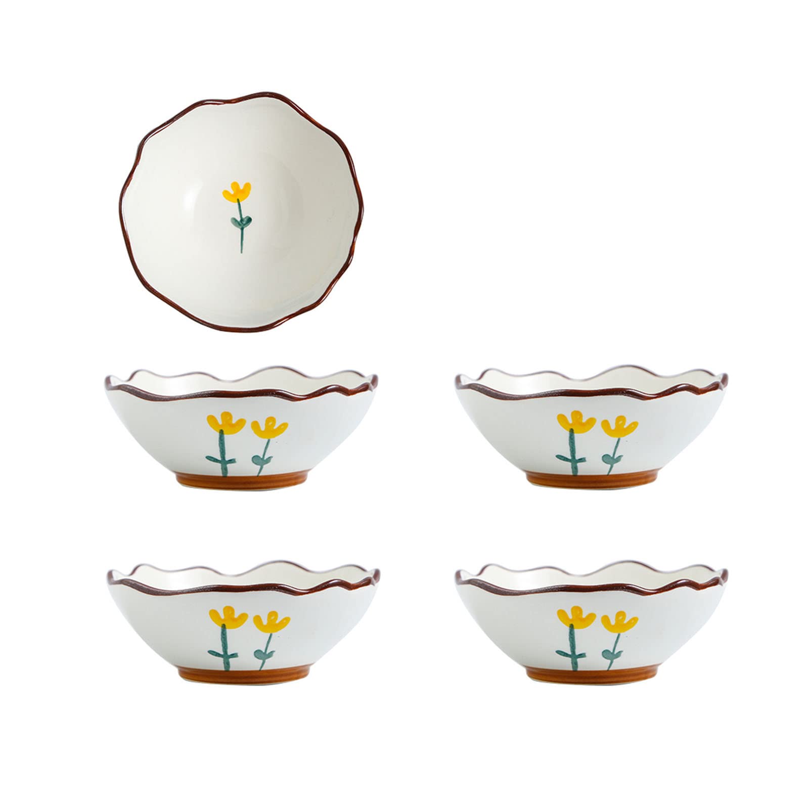 Lot De 4 Bols À Dîner, Bol Irrégulier Créatif, Bol en Porcelaine De 14 Cm, Peut Contenir Salade, Riz, Dessert,Blanc,4pcs