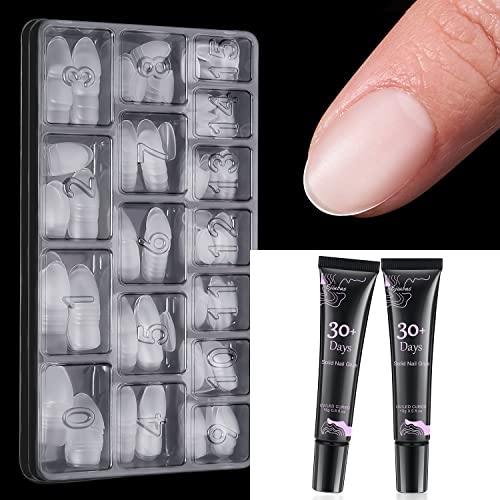 Ejiubas Extra Short Almond Nail Tips Solid Nail Glue #TOP13