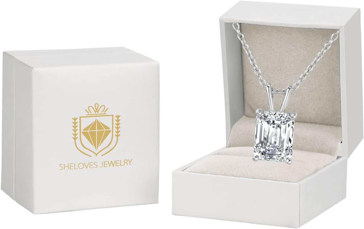 SHELOVES JEWELRY 925 Sterling Silver 5A Grade Emerald Cut Cubic Zirconia Pendant Necklace for Women Jewelry Gift 18" - Image 6