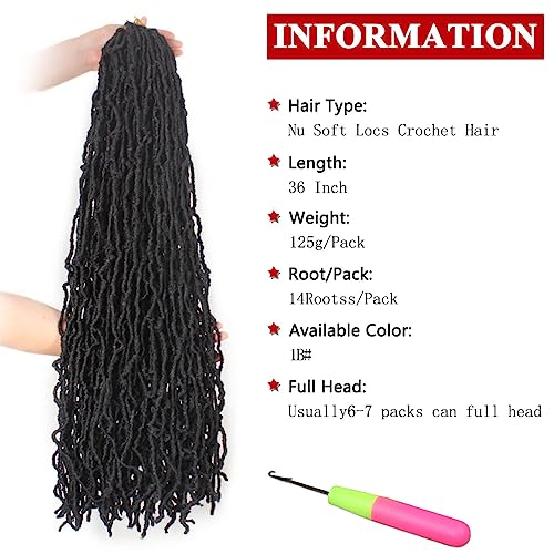 Xtrend 36 Inch New Faux Locks Crochet Hair Extend Soft Locks Braids Hair For Women 6 Packs Crochet Braids Locs Hair Goddess Faux Locs Curly Wavy Hair Extensions 1B# #TOP1