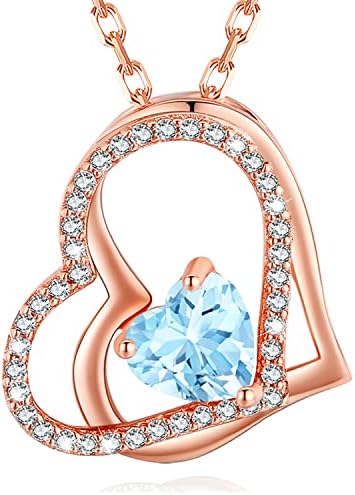 MISUMOR 925 Sterling Silver Necklaces for Women Silver Gold Rosegold Heart Pendant with Birthstone Jewelry Gifts for Girlfriend Mom Wife on Birthday Anniversary Valentines Day