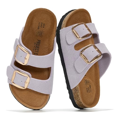 Image of Project Cloud Kids Sandals 100% Genuine Leather - Natural Cork Footbed Non-Slip Slides for Kids - Lightweight Boys & Girls Sandals - Water-Resistant Girls & Boys Sandals