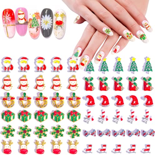60 Pcs Christmas Nail Art Alloy Rhinestones,Christmas Alloy Nail Charms Nail Art Decor Santa Claus,Christmas Tree,Snowflakes,Santa Hat,Elk Mix Rhinestone For Diy Decoration Tools Christmas #TOP16