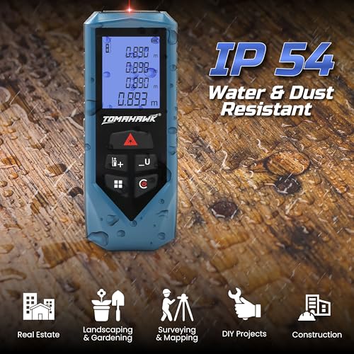Image of TOMAHAWK TFR 0800 Laser Distance Meter Measurer 262Ft /80M with Area, Volume and Pythagoras Measurement - Water and Dust Resistant Laser Measuring Device (80m Laser Meter)