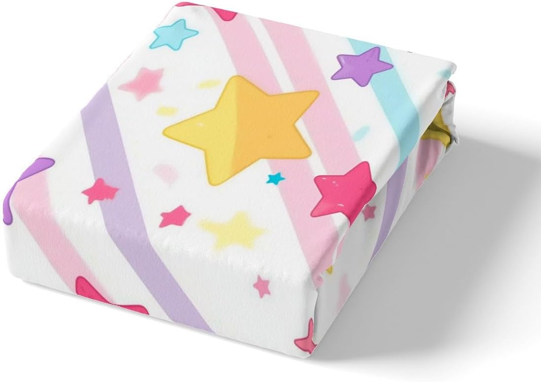 Cartoon Star Printed Duvet Cover Set Toddler Size,Geometric Stripes Pattern Bedding Set Kids Boys Girls Room Decor,Girly Princess Style Comforter Cover 2Pcs,White Modern Bedspreads Cover,1 Pillowcase