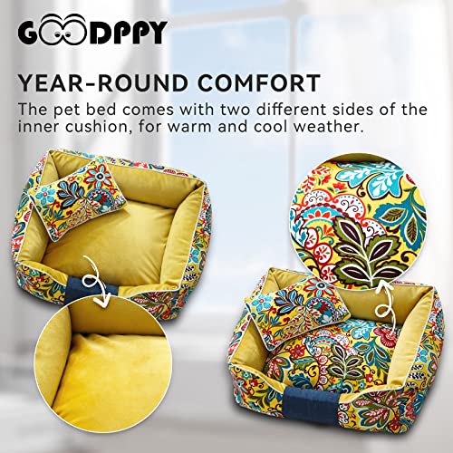 Goodppy Washable Removable Dog Bed For Small Dogs/Cats, Rectangular Floral Print Canvas Puppy Bed With Durable Sides For Small Animals, S #TOP4