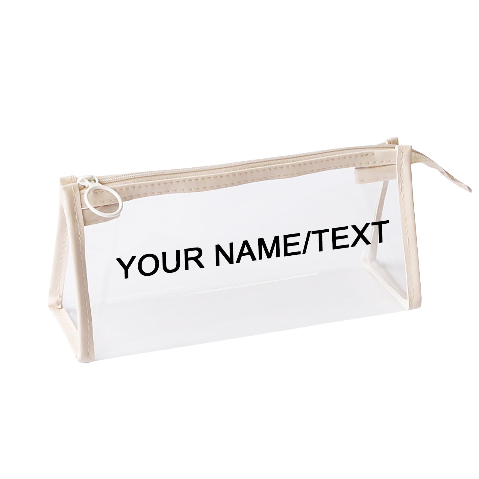 Personalised Clear Pencil Case, Transparent Printed Stationery Bag (Beige)