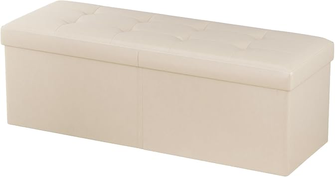 JIUYOTREE 31.5 Inch Foldable Storage Ottoman Bench for Bedroom, Ivory