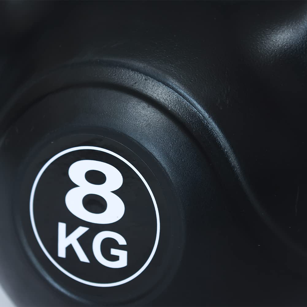 BAKAJI Kettlebell 8 Kg di Peso in PVC e Cemento per Palestra, Fitness, Riabilitazione, Esercizio, Allenamento Forza, Impugnatura Ergonomica Anti-Scivolamento, Fondo Piatto per Maggiore Stabilità