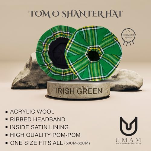 Image of Scottish Tam O' Shanter Hat Tartan Bonnet Pom Pom Wool Flat Cap One Size