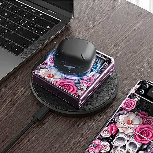 Z Flip 3 5G Rose Case For Samsung Galaxy Z Flip3 5G Phone Case For Women, Cute Skull Flower Design, Slim Flexible Silicone Bumper Shockproof Scratch-Resistant Protective Cover For Z Flip 3 5G (Rose) #TOP5