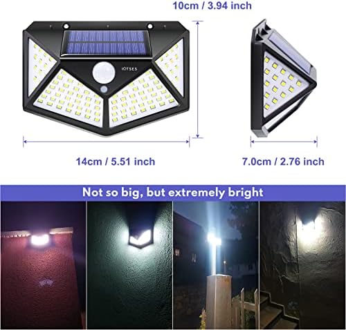 IOTSES Solar Security Lights Outdoor, Upgraded 100 LED 270° Wide Angle Solar PIR Motion Sensor Lights, Waterproof Durable Solar Powered Wall Lights 3 Modes for Fence, Front Door, Yard, Pathway, Garage