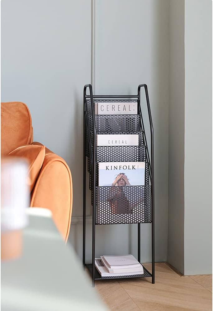 Magazine Rack Book Record Holder Metal Newspaper Rack Storage 5 Tier File Stand Display Decor for Home Office School 12.2 X12.2 X 37.7 Inch(Color:A) (B)
