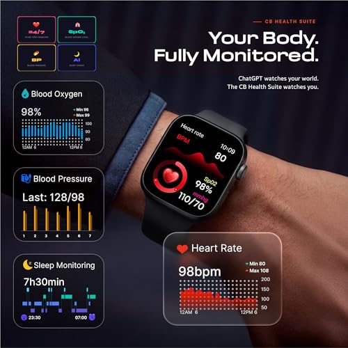 Image of CrossBeats Nexus Pro Smart Watch for Man with Whatsapp & AI ChatGPT | 2.08 inch AMOLED 120Hz | 7-Day Battery | BP SpO2 Heart Sleep | NFC Compass Voice Recorder | Video Watch Face | iOS Android (Black)