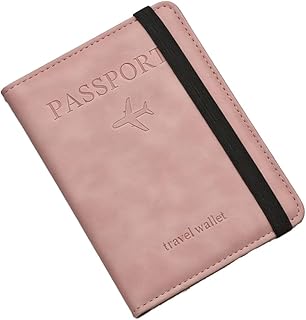 Pink-Passport Protection case Set with Card Slot and Boarding Pass Slot, RFID-Protective Leather Travel Accessory
