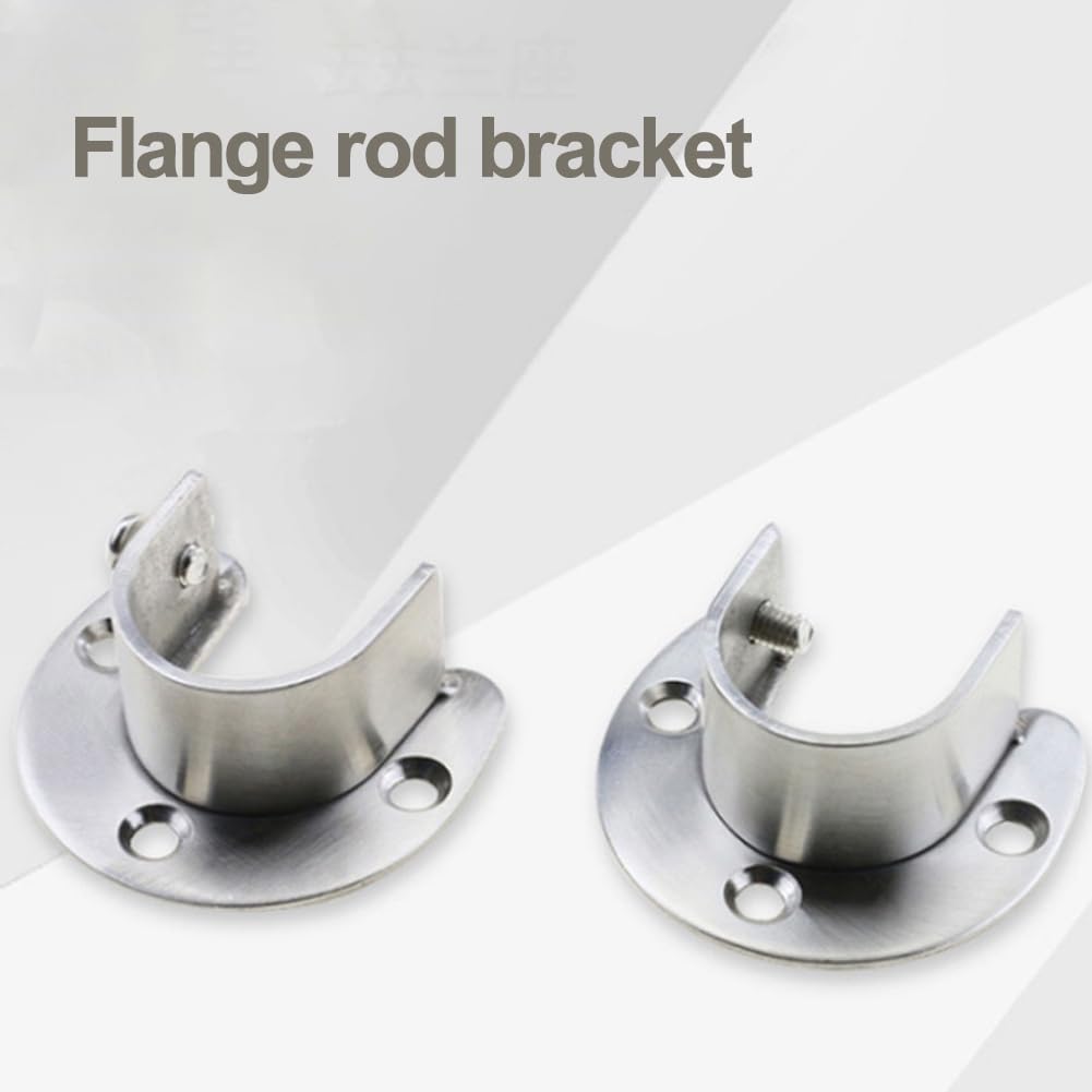 2pcs Wardrobe Bracket U-Shaped Rod Socket Flange,Stainless Steel Wardrobe Rail Bracket with Screws,Closet Rod End Support,Curtain Pole Sockets Flange Rods Holder(Silver,28mm)