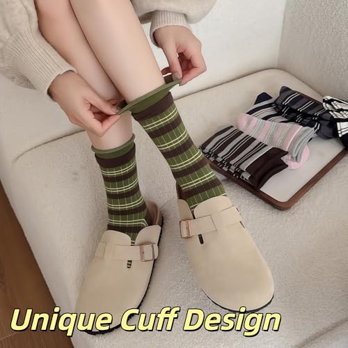Image of 5 /10 Pairs Retro Style Colorful Striped Socks, Cute Athletic Crew socks for Women