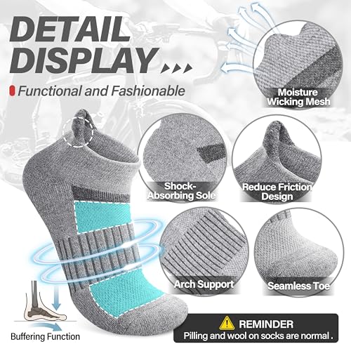 Image of 6 Pairs Merino Wool Ankle Running Hiking Socks Compression Support Breathable Thick Cushion No Show Socks for Women Men