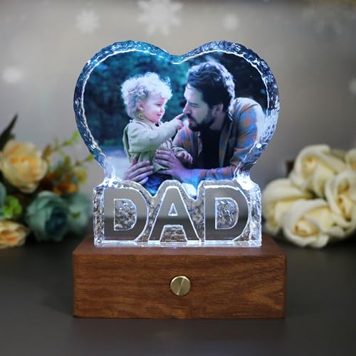 Gifts for Father Personalized Custom Heart-Shaped Crystal Photo Frame, Gift for Dad, Grandfather, Husband, Father, Men for Christmas, Fathers Day, Birthday, Wedding Anniversary