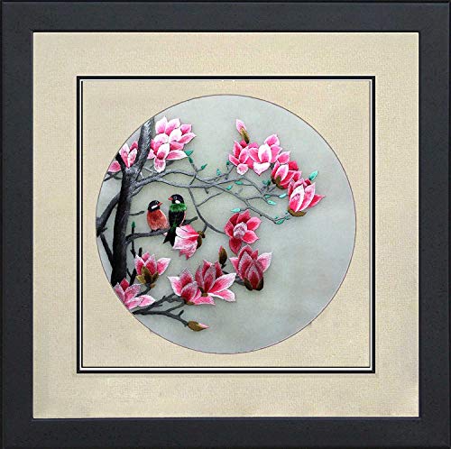 Silk Art 100% Hand Embroidery Framed Mixed Group Love Birds On Trees Chinese Print Wildlife Bird Painting Anniversary Wedding Party Gifts Oriental Asian Wall Art 35021Wf 35022Wf 35023Wf 35024W #TOP3