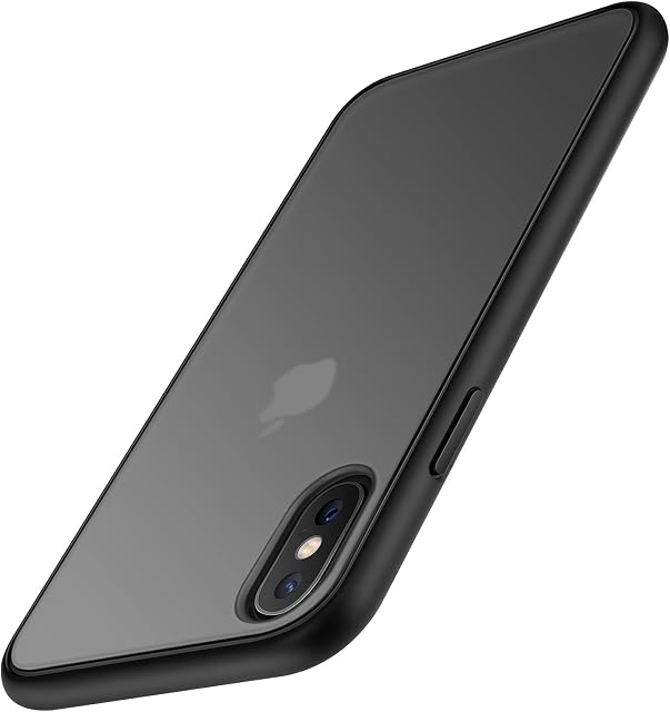 TENDLIN Compatible with iPhone XS Max Case Translucent Matte Hard Back with Soft Silicone Bumper Comfortable Case (Black)