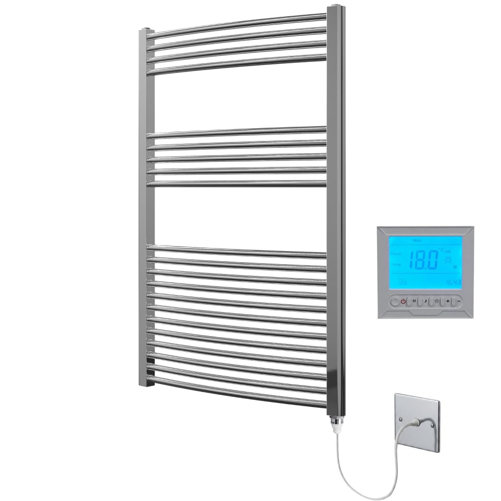 Greened House Chrome Electric Heated Towel 600mm W x 1200mm H + Timer