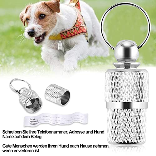 Adressanhänger für Katze und Hunde, 6 Stücke Rostfreier Stahl Tiermarke mit Schlüsselringe, Anti Lost Namensschild, Halsbandanhänger zur Tierkennzeichnung Silber Adresskapsel für Haustiere
