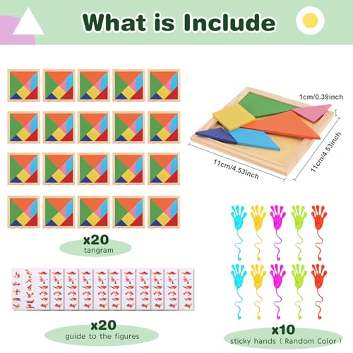 Tangram Kinder Holz Puzzle 20Pcs Kleine Mitbringsel Give Aways Mitgebsel Kindergeburtstag Schule + 10 Klatschhand Travel Montessori Holzpuzzle Spielzeug Geschenke Gastgeschenke Geburtstag Mini Set