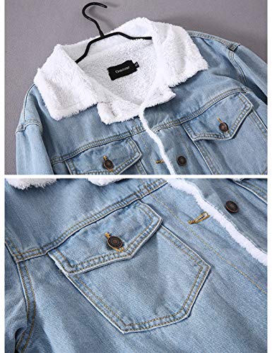 Omoone Women's Button Up Lapel Sherpa Fleece Lined Midi Long Oversized Overcoat(0049-Denim Blue-Xs) #TOP5