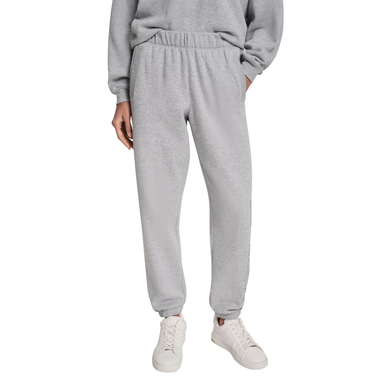 DKNY Womens Exploded Rhinestone Varsity Logo High Rise Relaxed Jogger