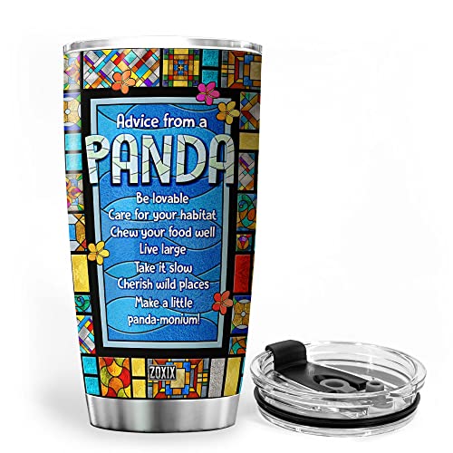 Zoxix Advice From A Panda Tumbler Colorful Stained Glass Style Cute Animal Gifts For Women Stainless Steel Cup With Lid Panda Bear Coffee Mug Insulated Travel Panda Bamboo Flower #TOP2