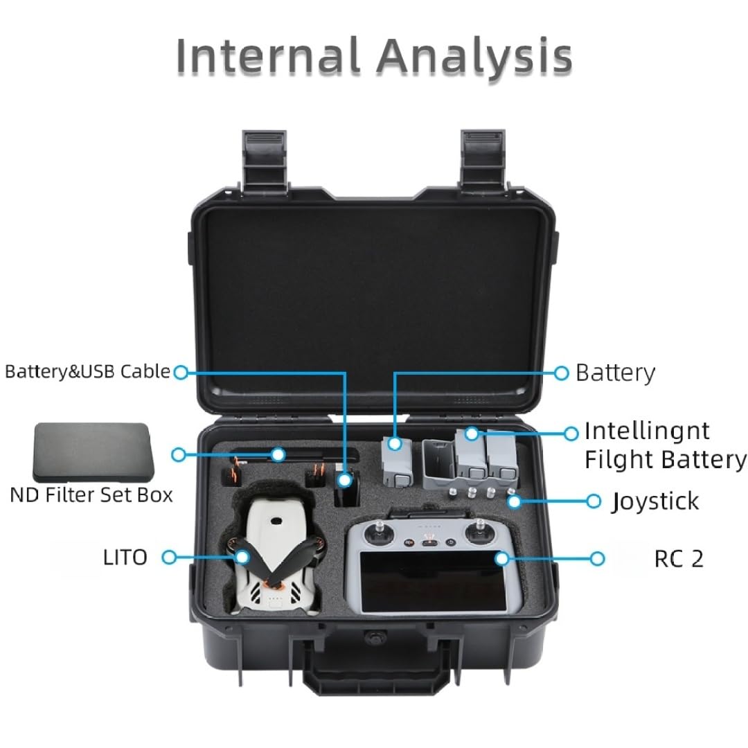 Scatola di immagazzinaggio rigida per DJI Lito X1/Lito1 - Custodia da trasporto impermeabile e antiurto Custodia da viaggio portatile Può contenere controller RC 2/RC-N3, batterie e accessori (Nero)