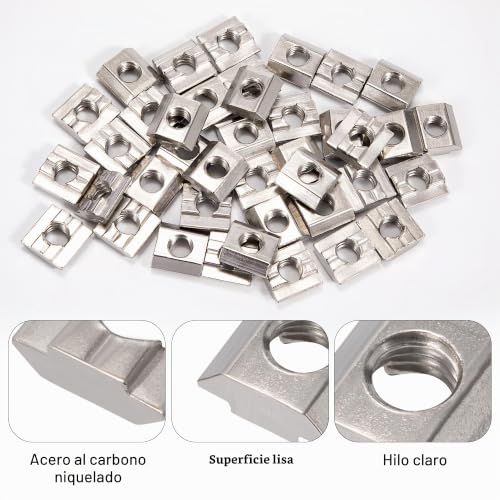 Miniatura 3 de Gungy Tuercas Deslizantes M8 Tuercas Ranuradas Tuerca De Ranura En T Tuercas Correderas De Acero Carbono Para Perfiles De Aluminio 30 Serie 50 Piezas