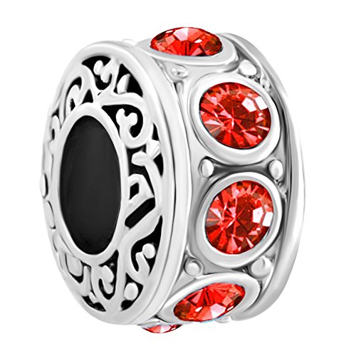 LuckyJewelry Filigree Charm 12 Colors Crystal Birthstone Spacer Round Beads Fit Charms Bracelet (July)
