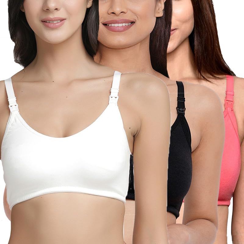 Image of Inner Sense Organic Cotton Bamboo Nursing Bra for Women I Non Padded Feeding Bra with Keyhole Back Design I Wire Free Maternity Innerwear with Full Coverage