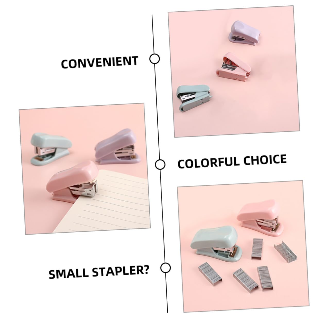 Angoily 5 Set Mini Cucitrice Portatile Cucitrice Mano Compatta Per Ufficio Scuola Per Raccogliere Documenti Fucsia Viola 3 Pezzi * 5