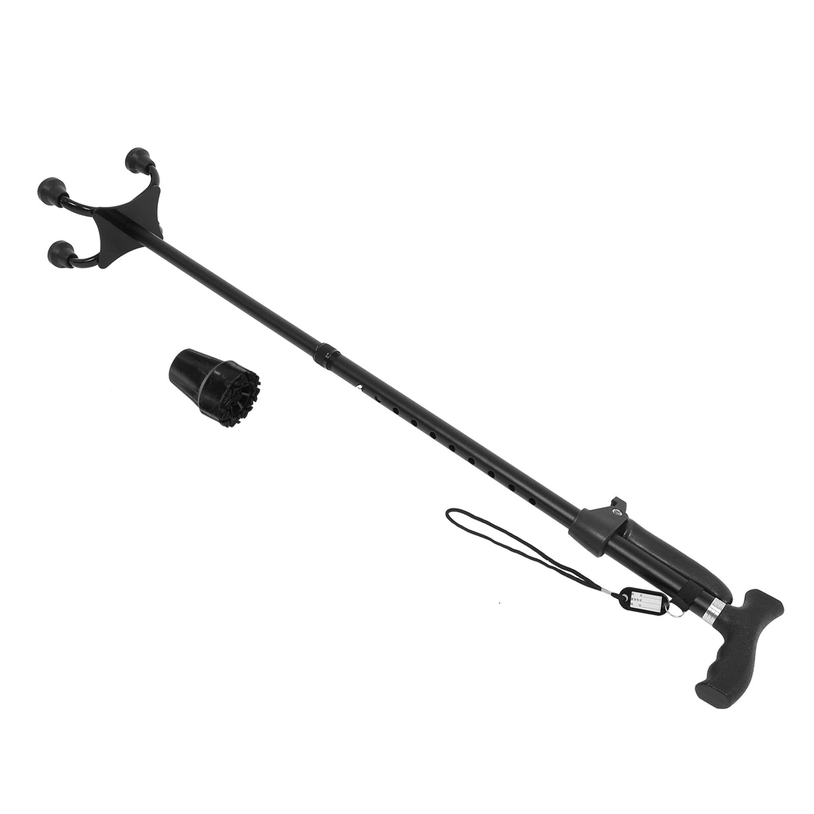Bastón Plegable de Aleación de Aluminio Ajustable Negro, Portátil | 1 Set, Diseño Ligero y Collapsible, Estilo de Cuatro Patas con Punta Única, Uso en Travel y Terrenos Diversos