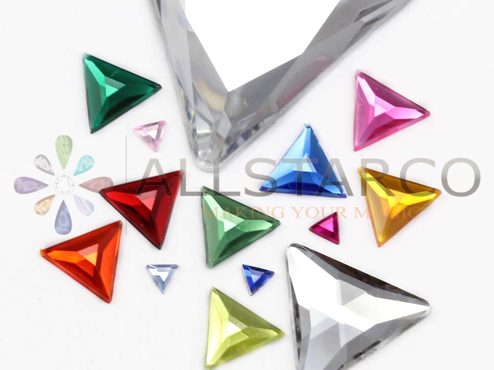 Allstarco 13 mm płaski tył, trójkąt, akrylowe cyrkonie, plastikowe klejnoty, ozdoby kostiumowe, 50 sztuk (zielony perydot AB)